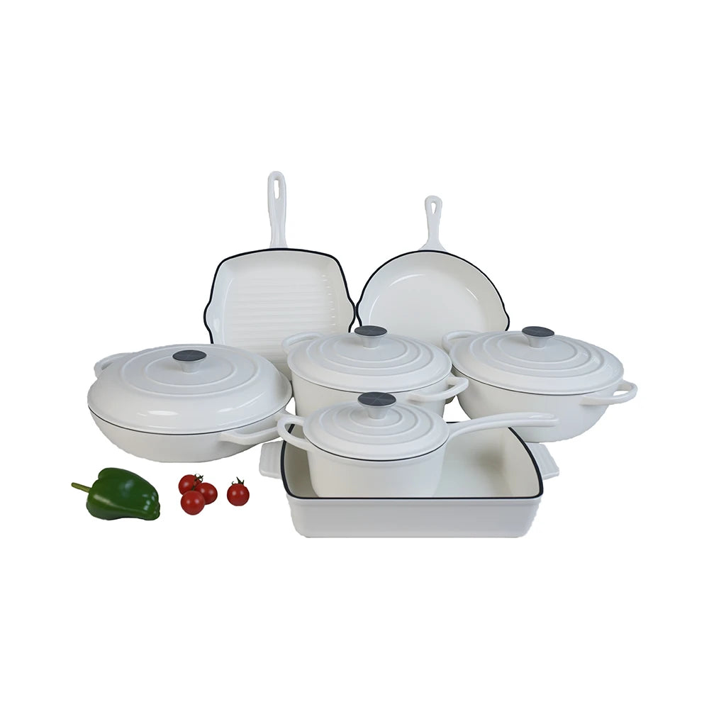 Customized Multi-functional Enamel Cast Iron Cookware Set Non-stick 7-piece Set Large-capacity Frying Pan Soup Pot Steak Pot Set