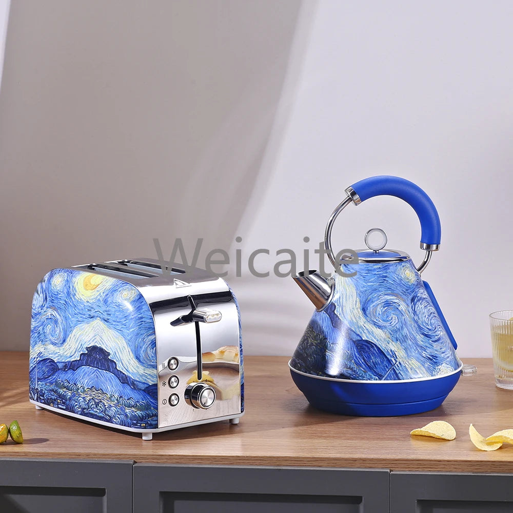 Vintage Toaster and Kettle Kitchenware Set Coffee Machine Stainless Steel Electric Kettle and Toaster Set