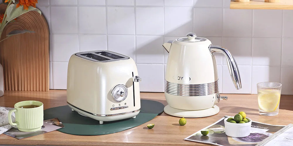 Vintage Toaster and Kettle Kitchenware Set Coffee Machine Stainless Steel Electric Kettle and Toaster Set