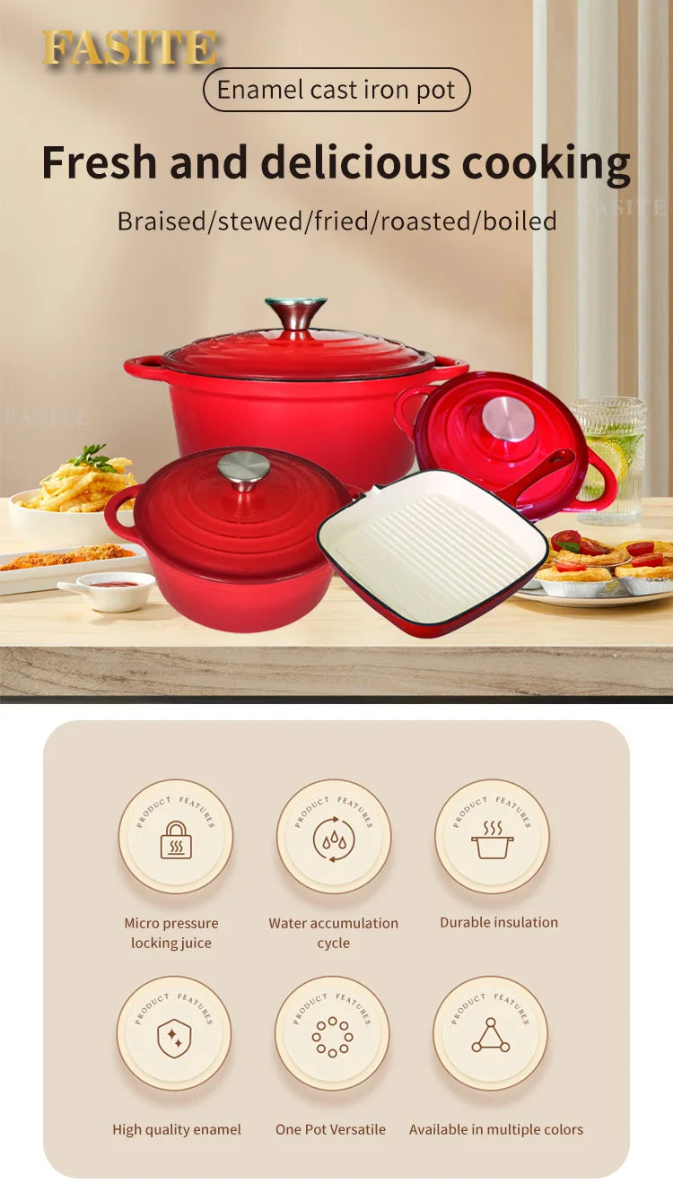 Custom Pot Sets Non Stick Frying Pan Cast Iron Cookware Set Enamel Coating Cooking Pots Iron Pan Casserole Kitchen Cookware