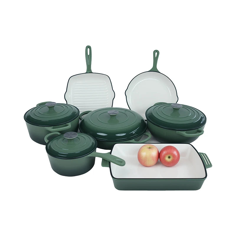 Customized Multi-functional Enamel Cast Iron Cookware Set Non-stick 7-piece Set Large-capacity Frying Pan Soup Pot Steak Pot Set