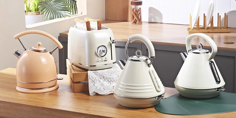 Vintage Toaster and Kettle Kitchenware Set Coffee Machine Stainless Steel Electric Kettle and Toaster Set