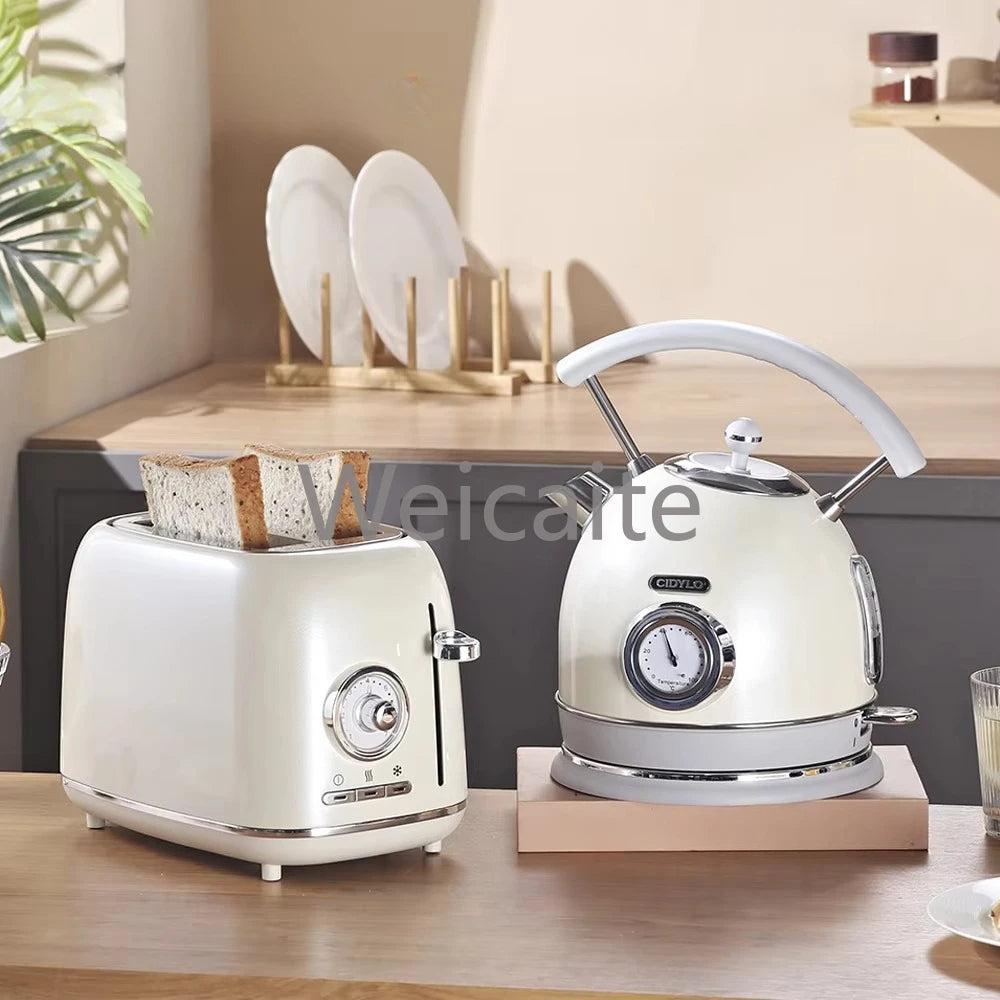 Vintage Toaster and Kettle Kitchenware Set Coffee Machine Stainless Steel Electric Kettle and Toaster Set