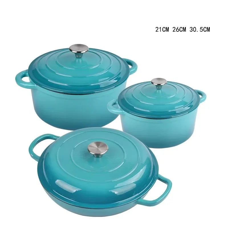 7-Piece Kitchen Enamel Dutch Oven Cast Iron Cookware Casserole Soup & Stock Pots & Pans Set