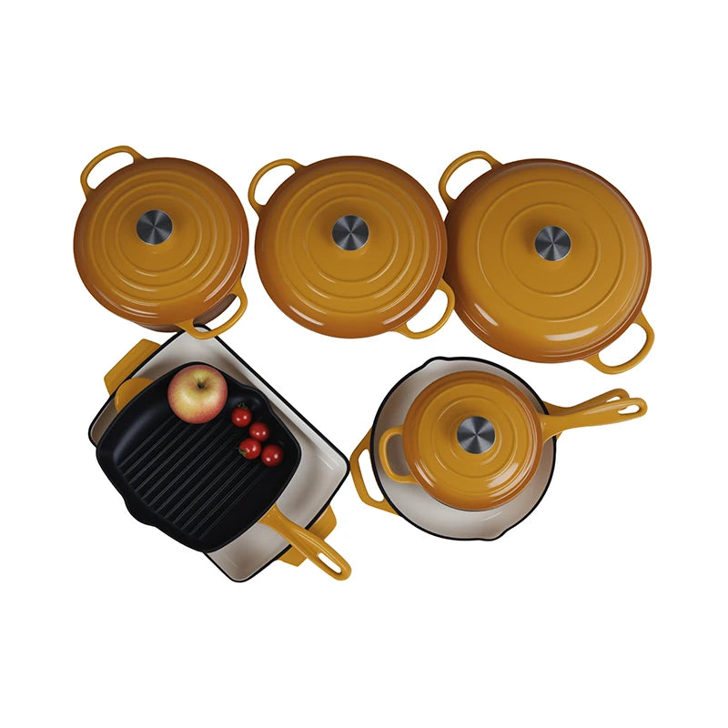 Customized Multi-functional Enamel Cast Iron Cookware Set Non-stick 7-piece Set Large-capacity Frying Pan Soup Pot Steak Pot Set