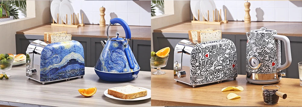 Vintage Toaster and Kettle Kitchenware Set Coffee Machine Stainless Steel Electric Kettle and Toaster Set