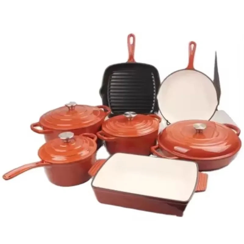 7-Piece Kitchen Enamel Dutch Oven Cast Iron Cookware Casserole Soup & Stock Pots & Pans Set