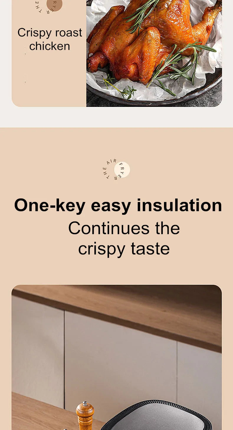 New 6L Stainless Steel Large-Capacity Air Fryer Household Visual Electric Oven Oil-Free Multifunctional Home Black White Green