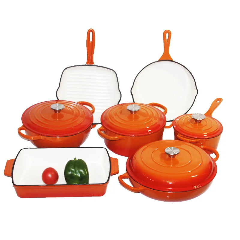 Customized Multi-functional Enamel Cast Iron Cookware Set Non-stick 7-piece Set Large-capacity Frying Pan Soup Pot Steak Pot Set