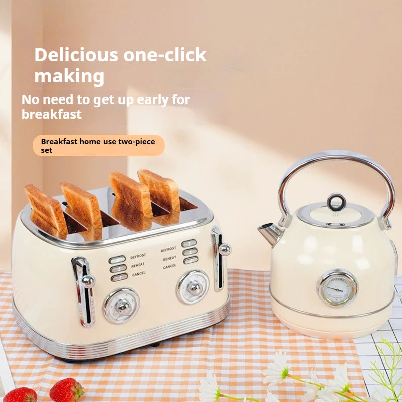 Trendy Retro Set Home Kitchen Electric Kettle Automatic Toaster