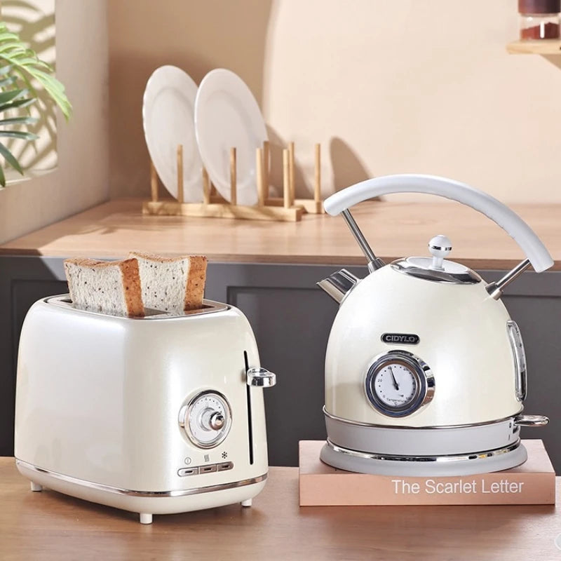 Trendy Retro Set Home Kitchen Electric Kettle Automatic Toaster