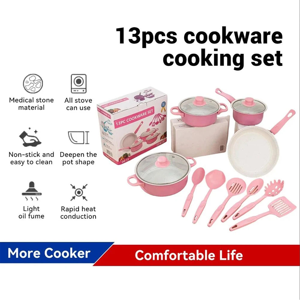 12-Piece Non-Stick Cookware Set Cooking Pot with Lid Milk Pot Maifan Stone Frying Pan Cooking Pot Set for All Hob
