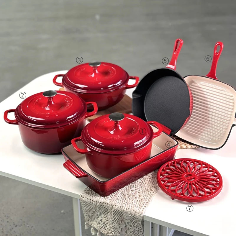 Enamel Pot Set  Enameled Cast Iron Casserole