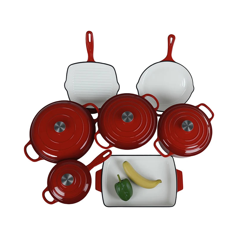 Customized Multi-functional Enamel Cast Iron Cookware Set Non-stick 7-piece Set Large-capacity Frying Pan Soup Pot Steak Pot Set