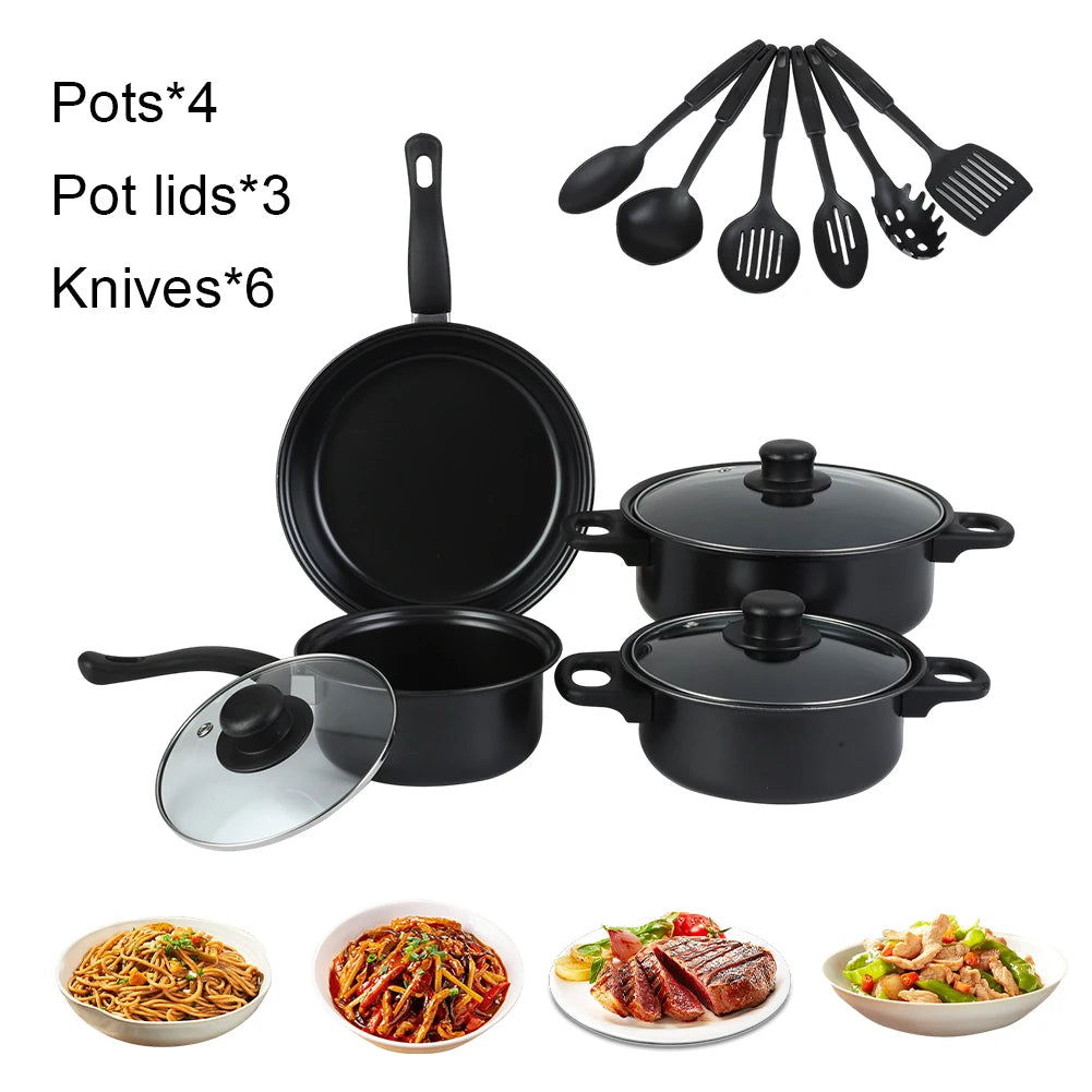 12-Piece Non-Stick Cookware Set Cooking Pot with Lid Milk Pot Maifan Stone Frying Pan Cooking Pot Set for All Hob