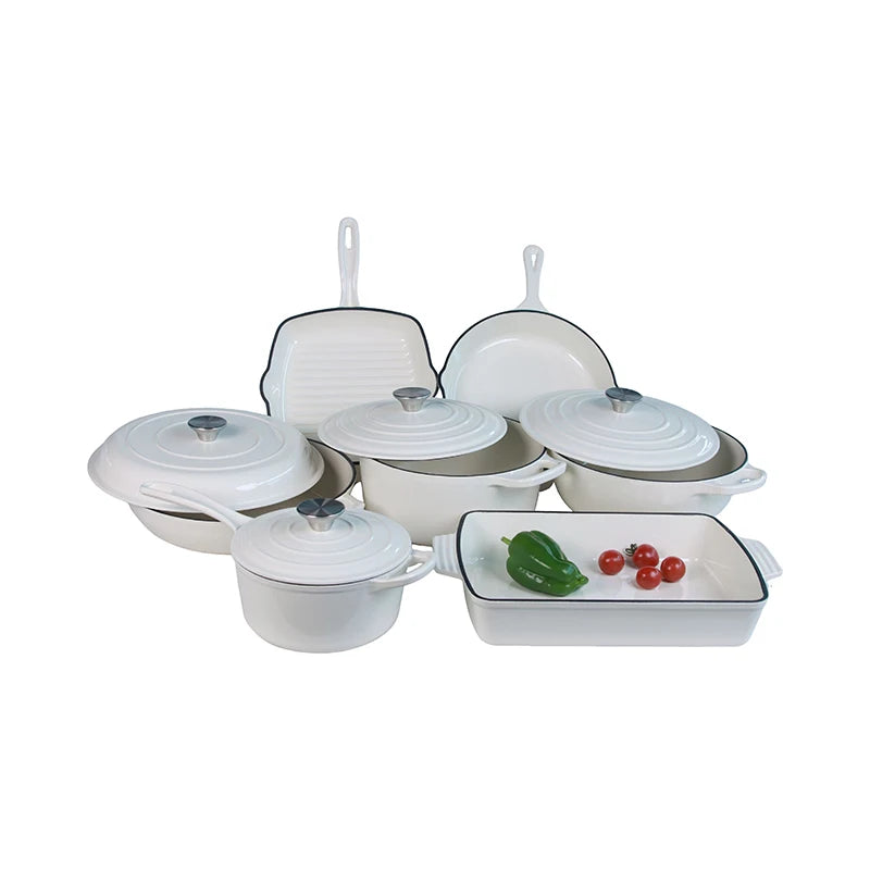 Customized Multi-functional Enamel Cast Iron Cookware Set Non-stick 7-piece Set Large-capacity Frying Pan Soup Pot Steak Pot Set