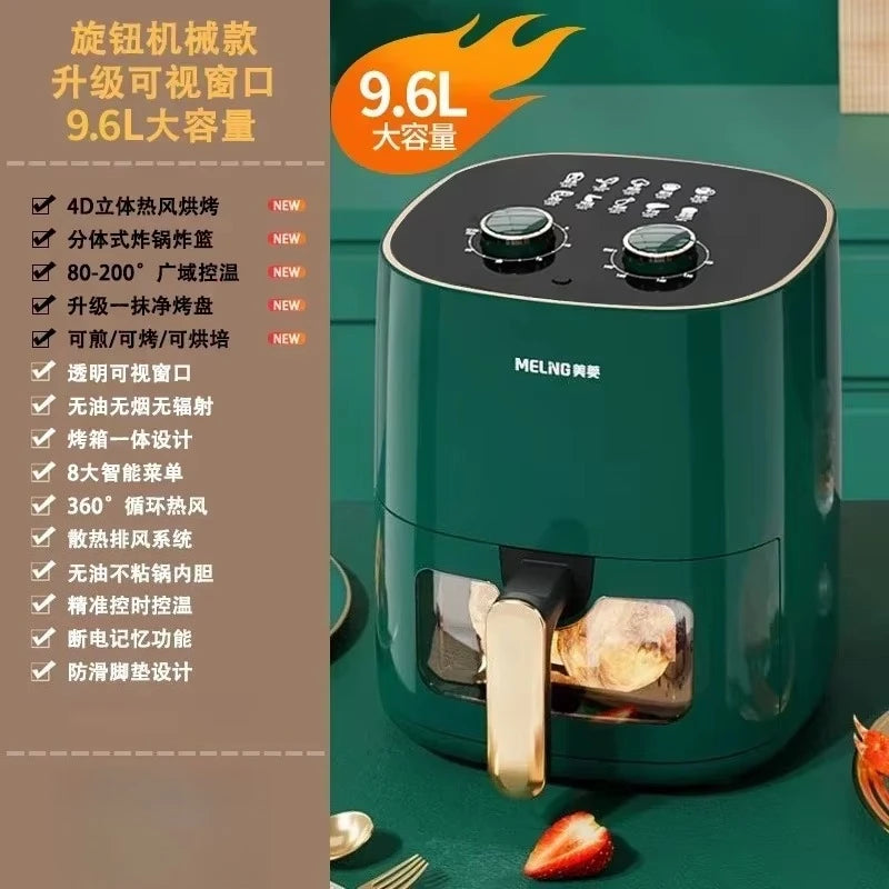 [new Model]electric Fryer Air Fryer Household No-flip Intelligent Non-stick Pan Visible Liner Fully Automatic Large Capacity