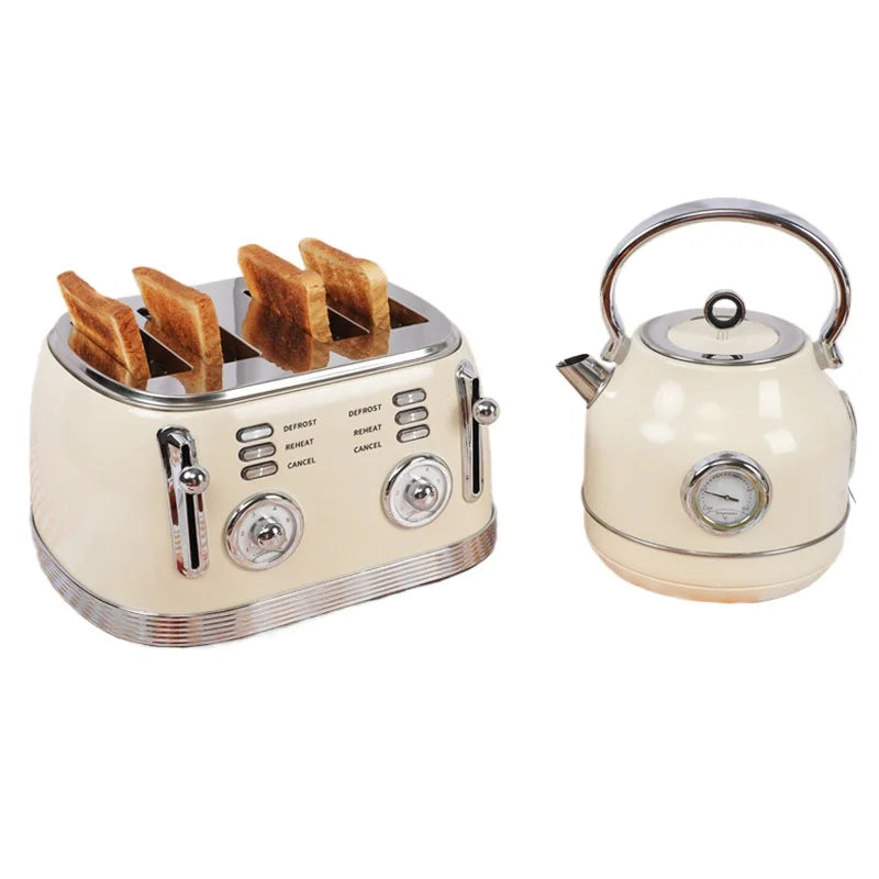 Trendy Retro Set Home Kitchen Electric Kettle Automatic Toaster