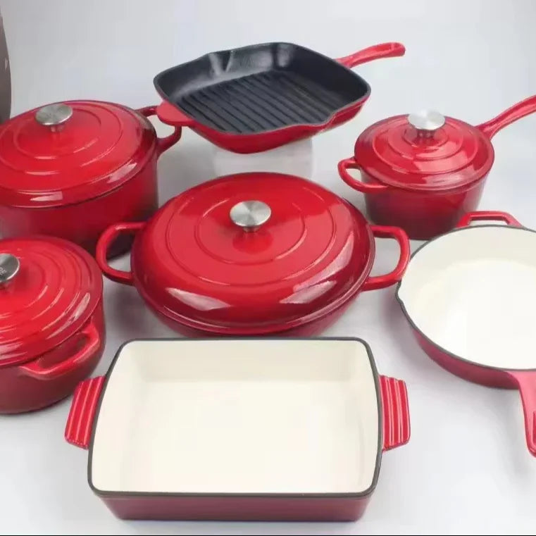 7-Piece Kitchen Enamel Dutch Oven Cast Iron Cookware Casserole Soup & Stock Pots & Pans Set