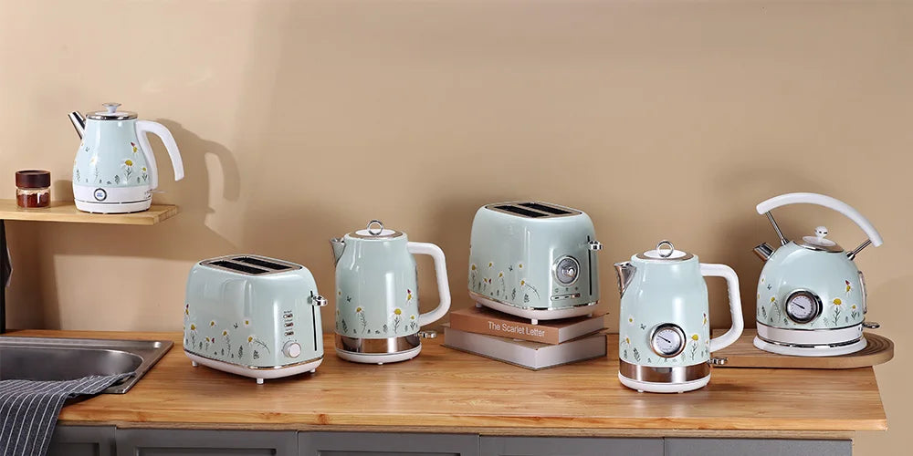 Vintage Toaster and Kettle Kitchenware Set Coffee Machine Stainless Steel Electric Kettle and Toaster Set