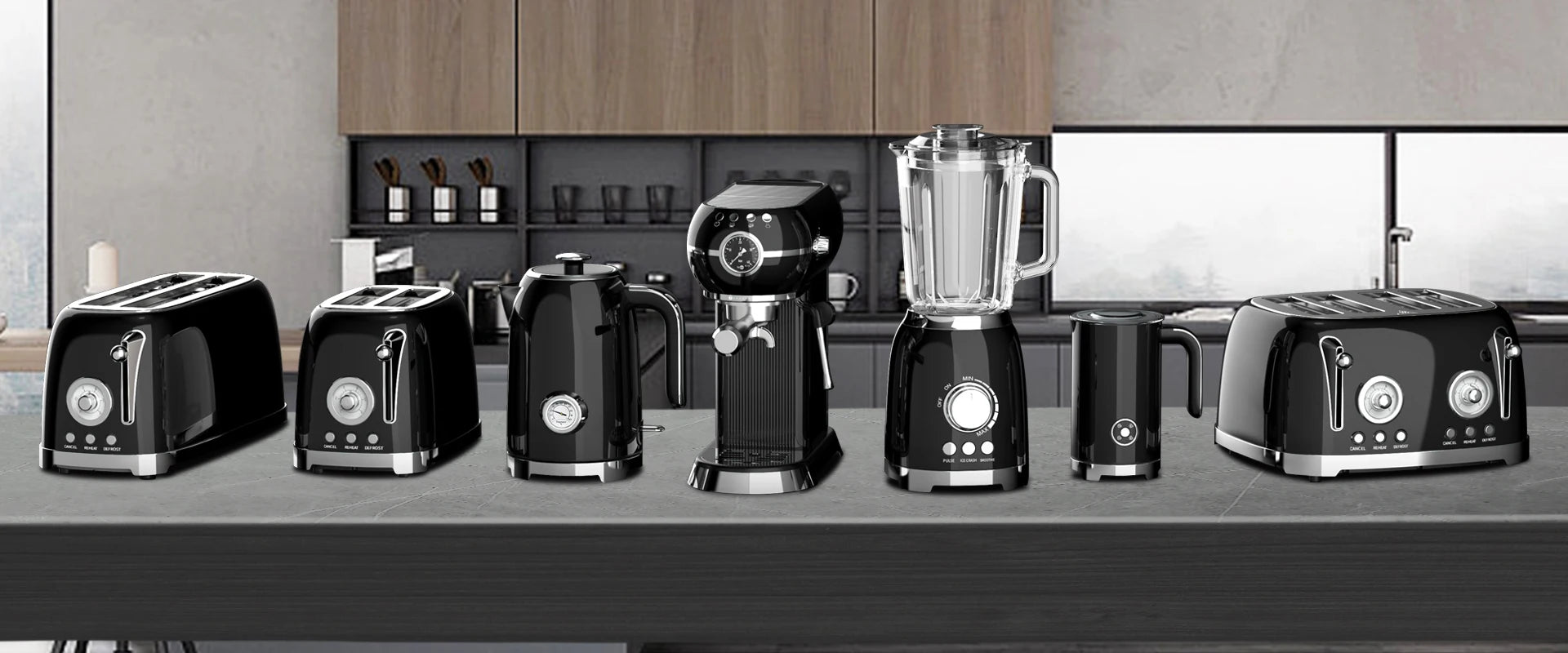 Coffee machine home appliance set retro toaster stainless steel electric coffee machine and toaster set