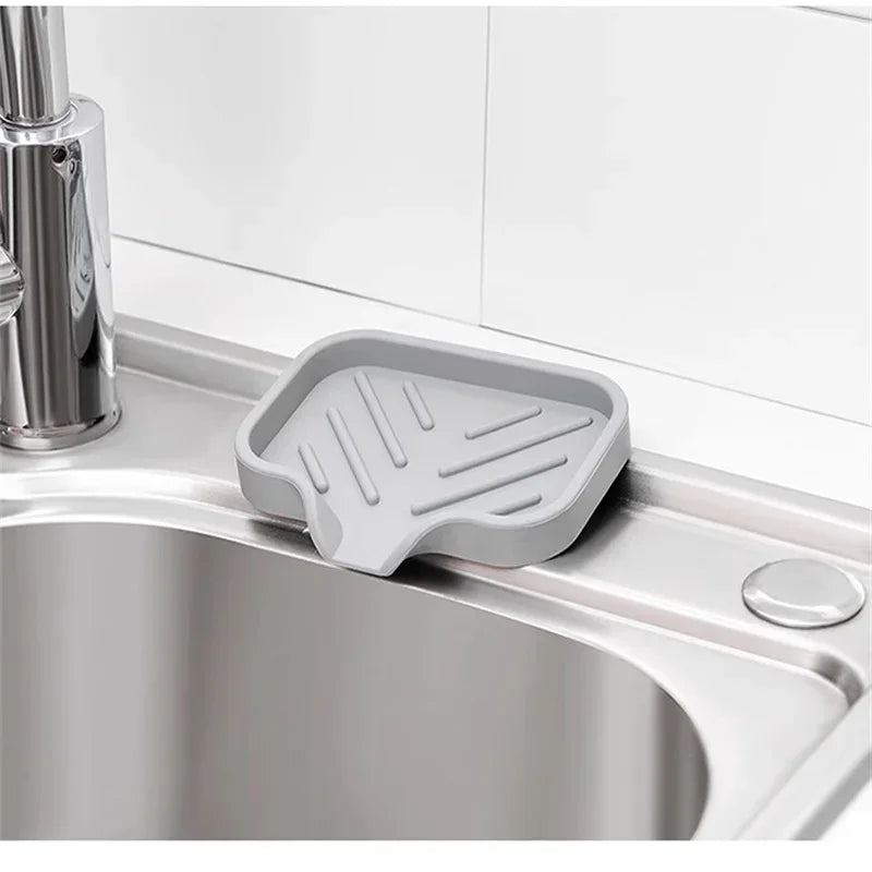 Multifunctional Silicone Sink Tray with Drain - Soap Holder, Sponge & Brush Organizer for Kitchen & Bathroom