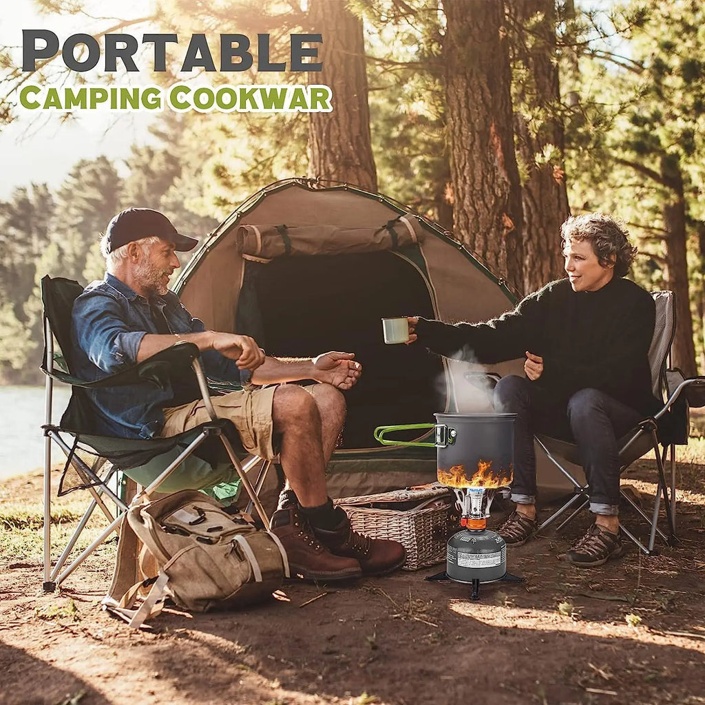 Camping Cookware Mess Kit Pot and Pan with Foldable Stainless Steel Cutlery Non-Stick Cooking Set for Traveling Hiking