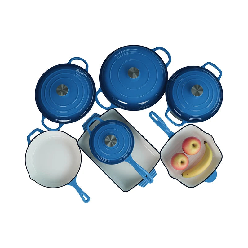 Customized Multi-functional Enamel Cast Iron Cookware Set Non-stick 7-piece Set Large-capacity Frying Pan Soup Pot Steak Pot Set