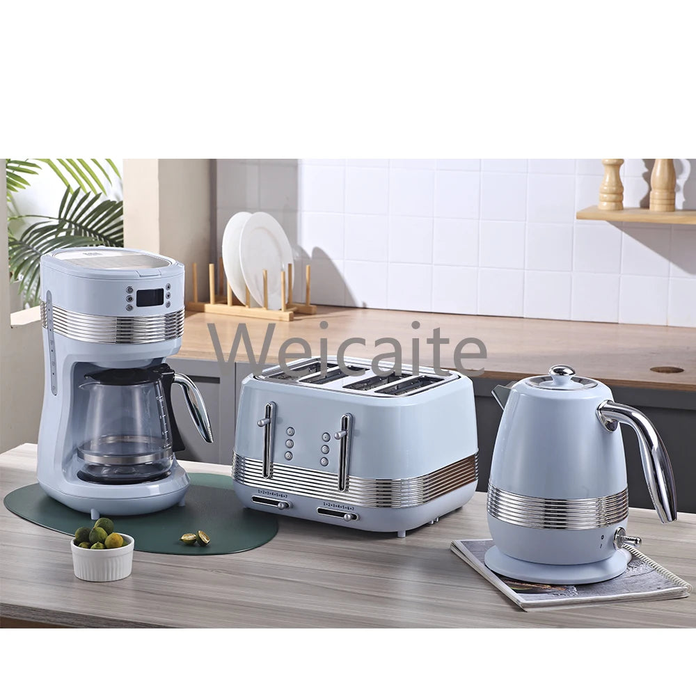 Vintage Toaster and Kettle Kitchenware Set Coffee Machine Stainless Steel Electric Kettle and Toaster Set