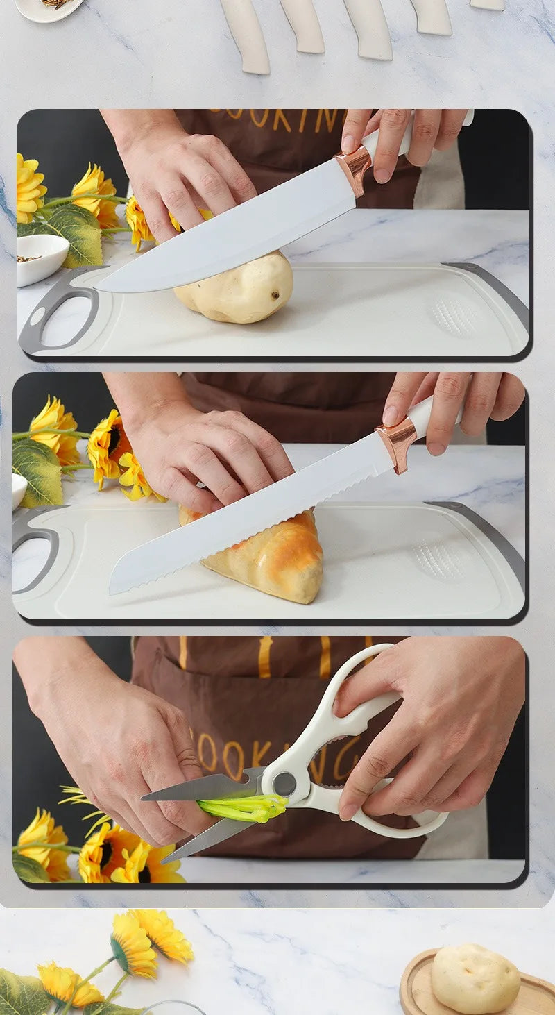 Silicone kitchenware set, 19-piece cooking wooden handle scoop, non-stick pan multi-functional integrated knife storage bucket