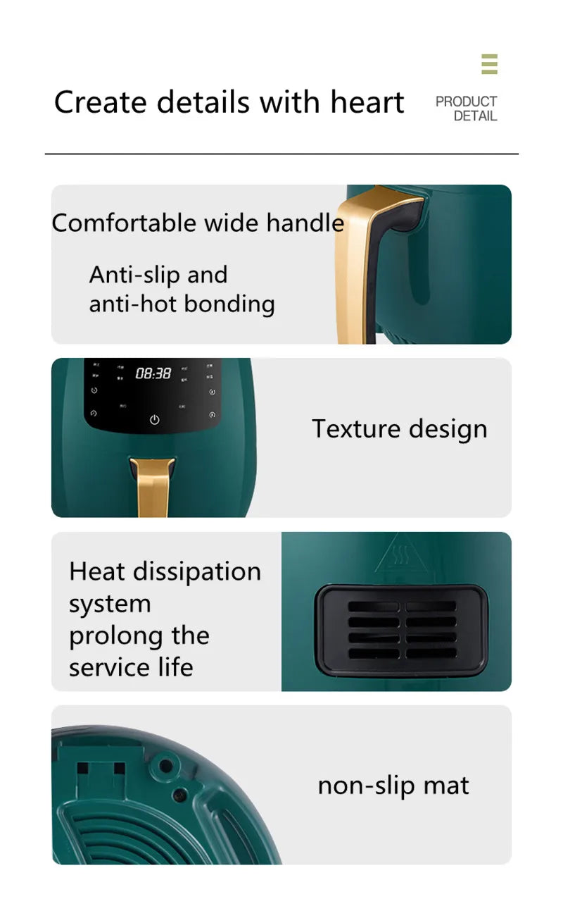 4.5L capacity 1400W high-power multi-directional hot air circulation air fryer household oil-free electric fryer