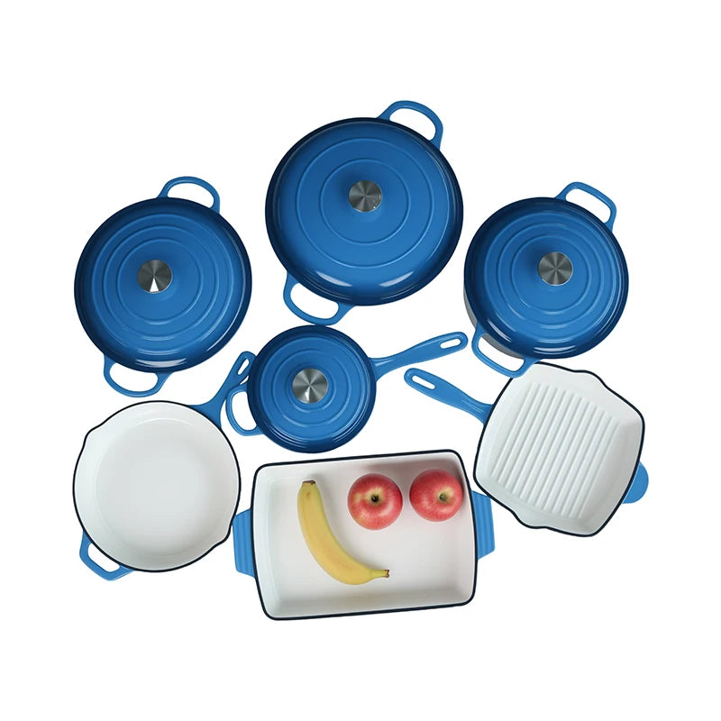 Customized Multi-functional Enamel Cast Iron Cookware Set Non-stick 7-piece Set Large-capacity Frying Pan Soup Pot Steak Pot Set