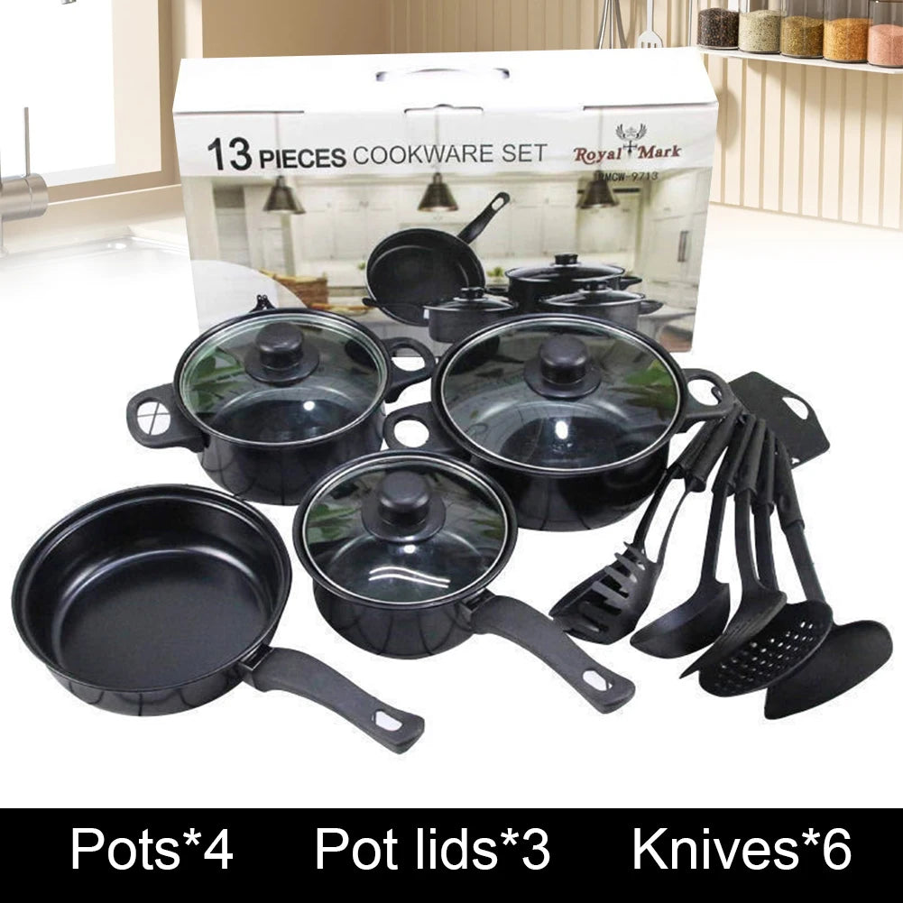 12-Piece Non-Stick Cookware Set Cooking Pot with Lid Milk Pot Maifan Stone Frying Pan Cooking Pot Set for All Hob