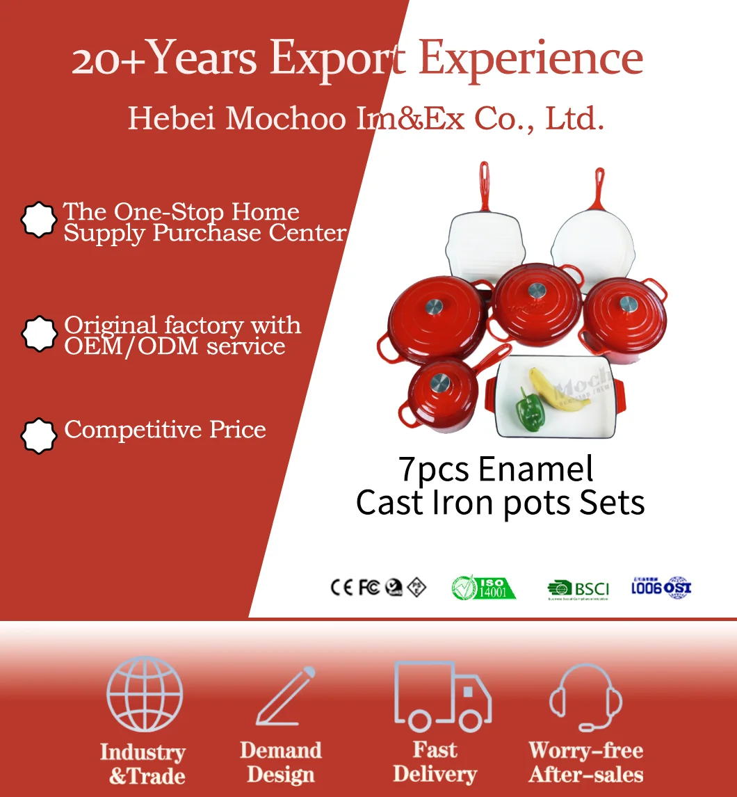 Customized Multi-functional Enamel Cast Iron Cookware Set Non-stick 7-piece Set Large-capacity Frying Pan Soup Pot Steak Pot Set