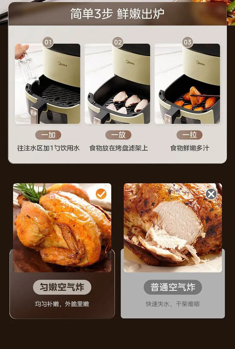 Midea air fryer household no-turn-over visual home large-capacity steam baking intelligent multi-functional electric oven