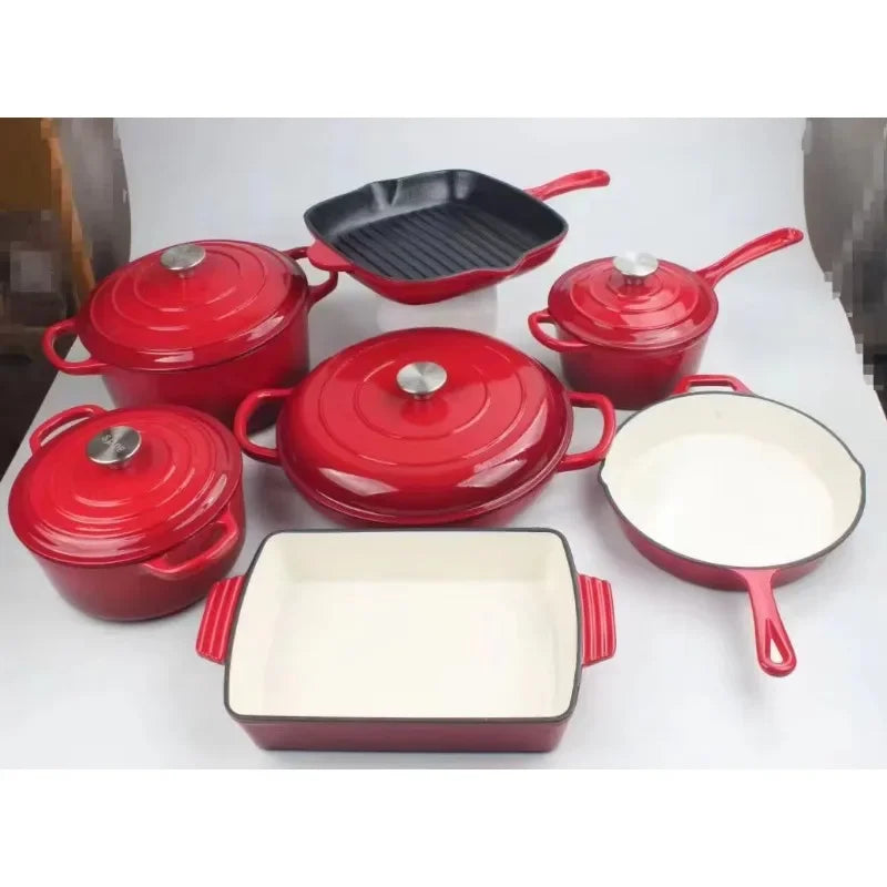 7-Piece Kitchen Enamel Dutch Oven Cast Iron Cookware Casserole Soup & Stock Pots & Pans Set