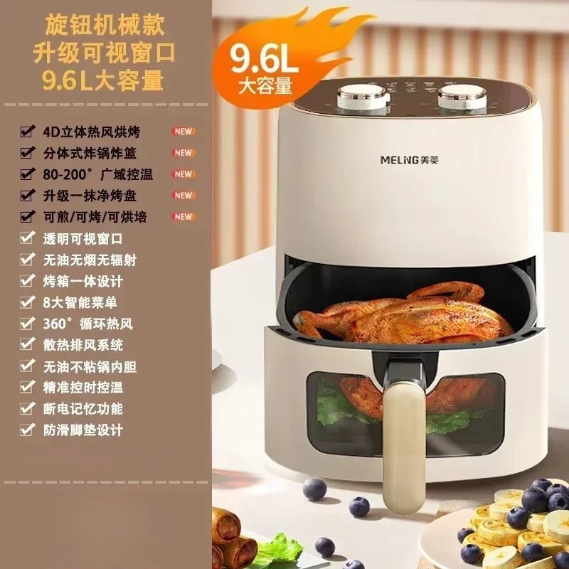 [new Model]electric Fryer Air Fryer Household No-flip Intelligent Non-stick Pan Visible Liner Fully Automatic Large Capacity