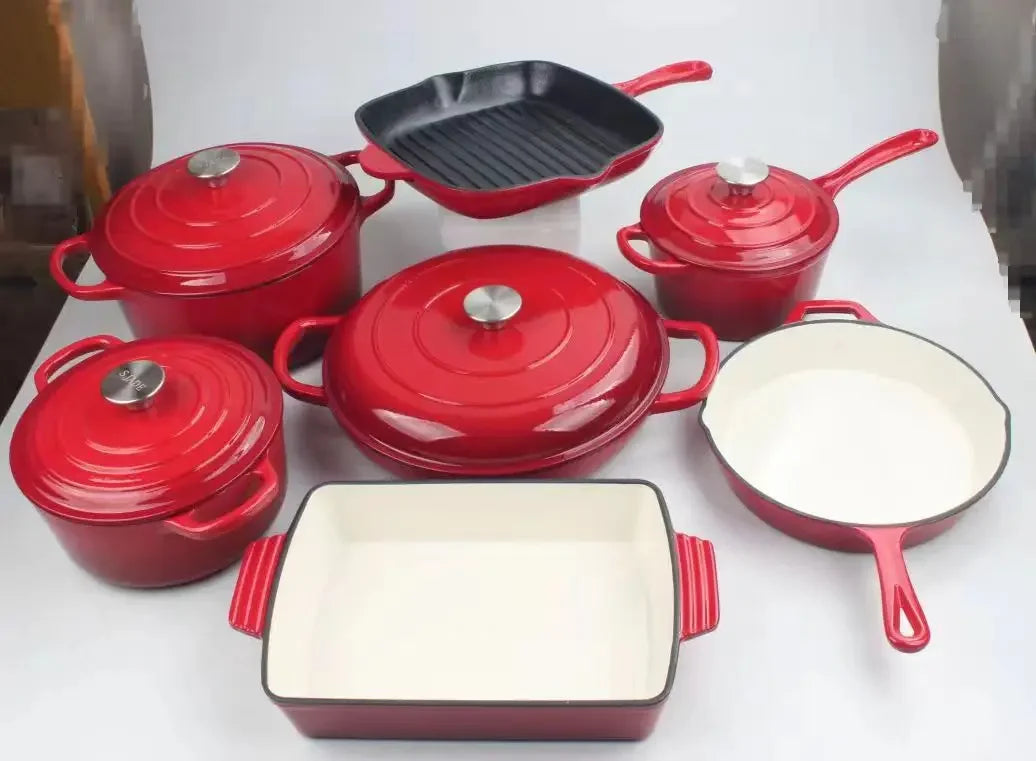 7-Piece Kitchen Enamel Dutch Oven Cast Iron Cookware Casserole Soup & Stock Pots & Pans Set