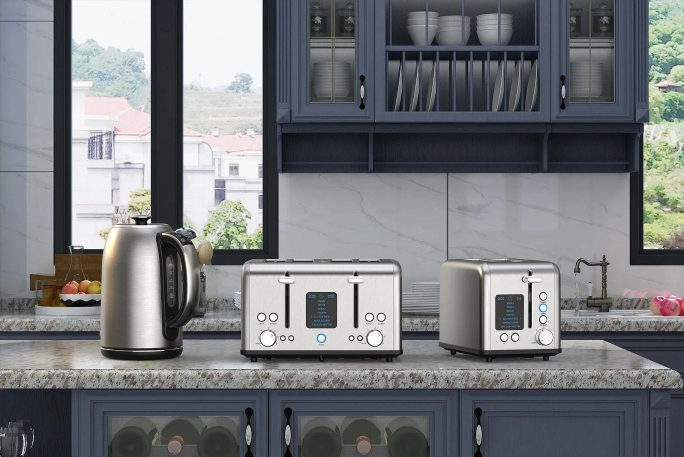 Coffee machine home appliance set retro toaster stainless steel electric coffee machine and toaster set