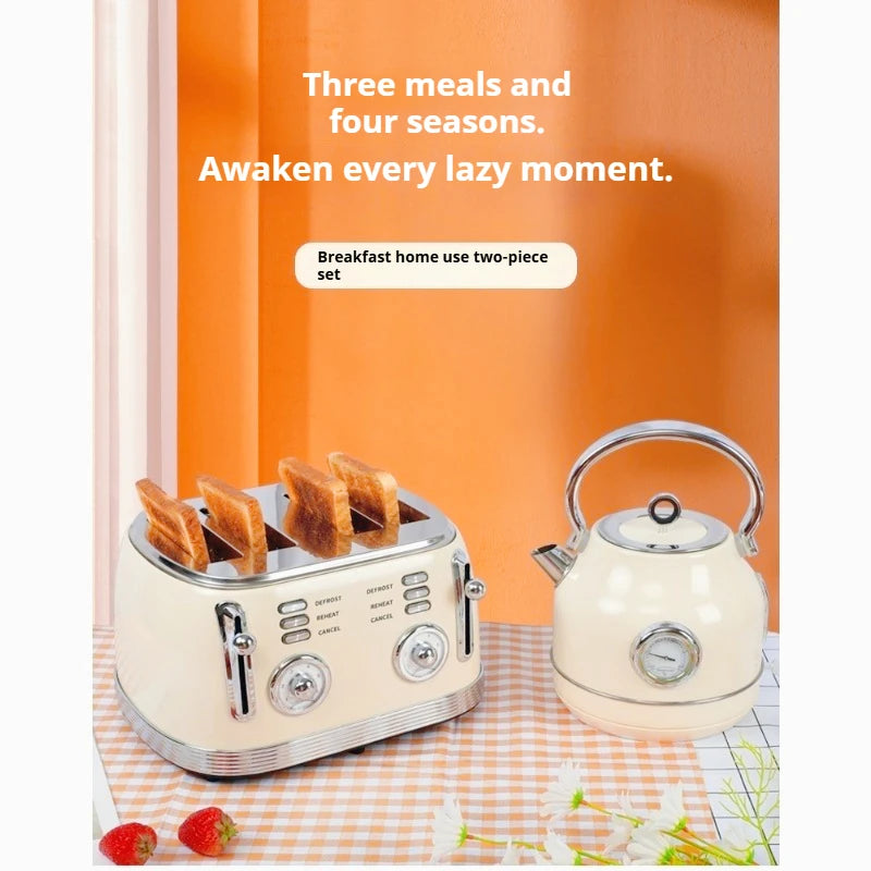 Trendy Retro Set Home Kitchen Electric Kettle Automatic Toaster