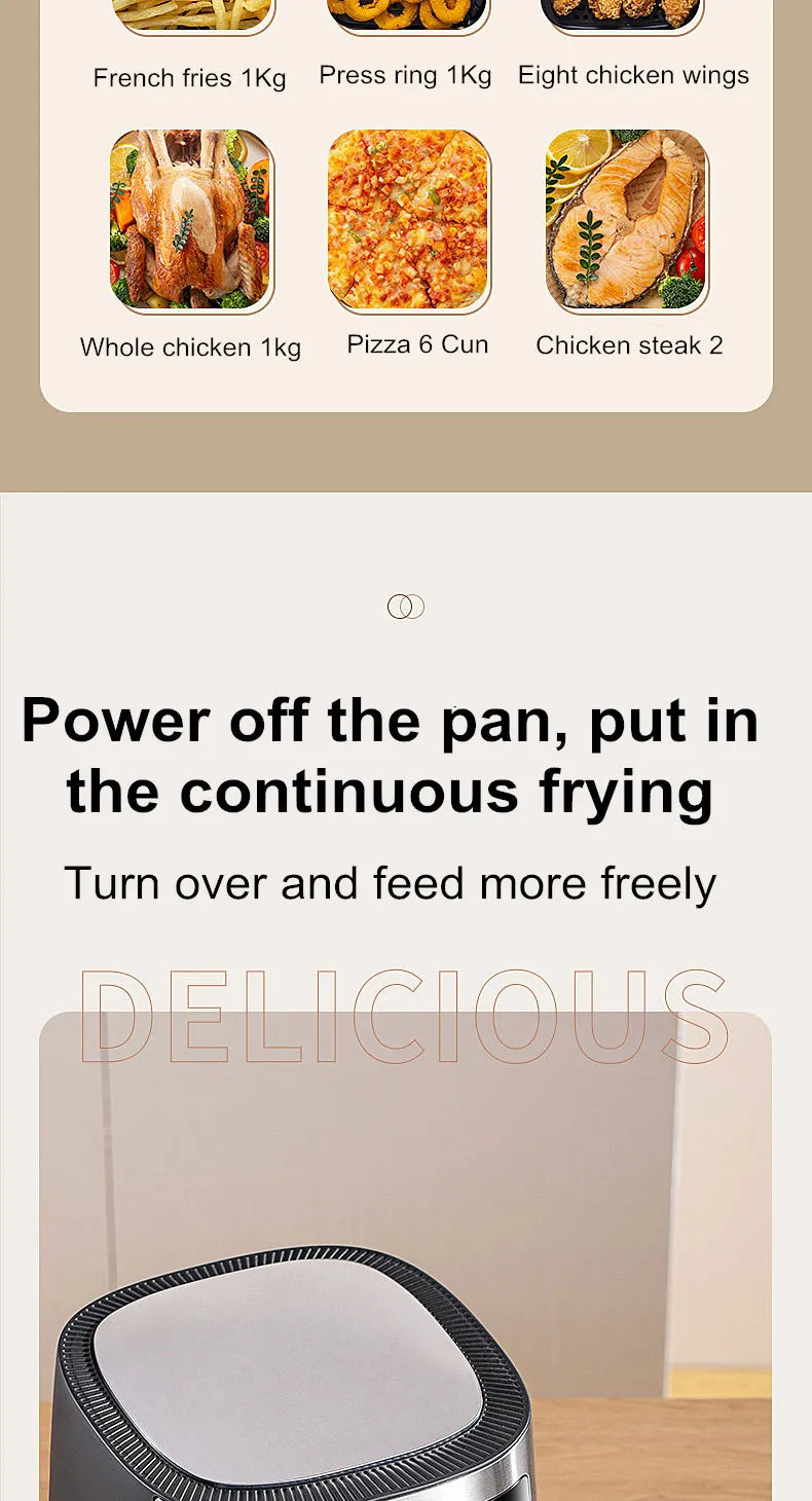 New 6L Stainless Steel Large-Capacity Air Fryer Household Visual Electric Oven Oil-Free Multifunctional Home Black White Green