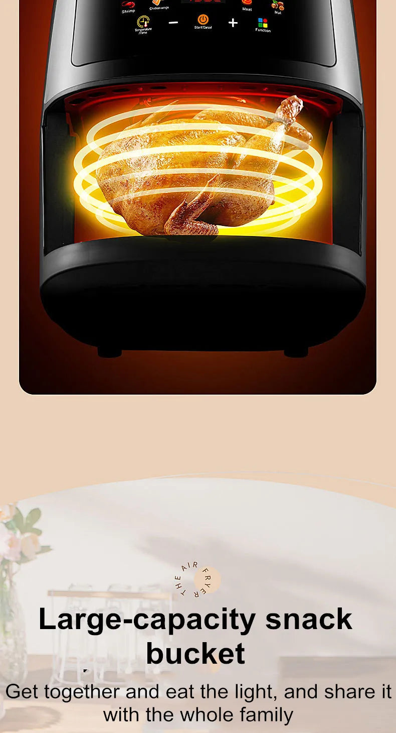 New 6L Stainless Steel Large-Capacity Air Fryer Household Visual Electric Oven Oil-Free Multifunctional Home Black White Green