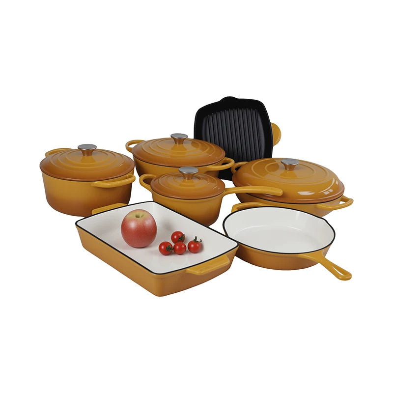 Customized Multi-functional Enamel Cast Iron Cookware Set Non-stick 7-piece Set Large-capacity Frying Pan Soup Pot Steak Pot Set