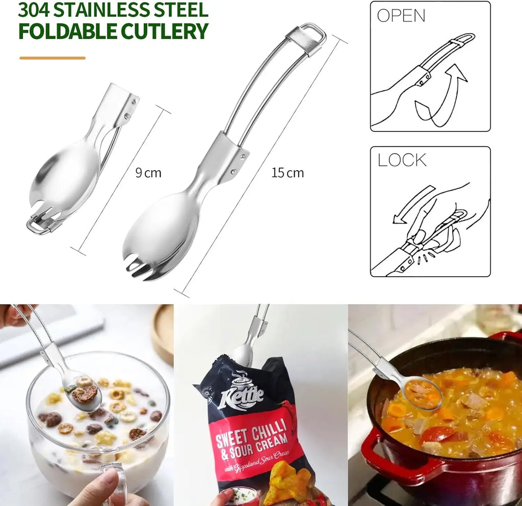 Camping Cookware Mess Kit Pot and Pan with Foldable Stainless Steel Cutlery Non-Stick Cooking Set for Traveling Hiking