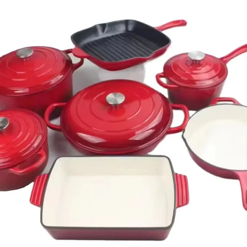 7-Piece Kitchen Enamel Dutch Oven Cast Iron Cookware Casserole Soup & Stock Pots & Pans Set