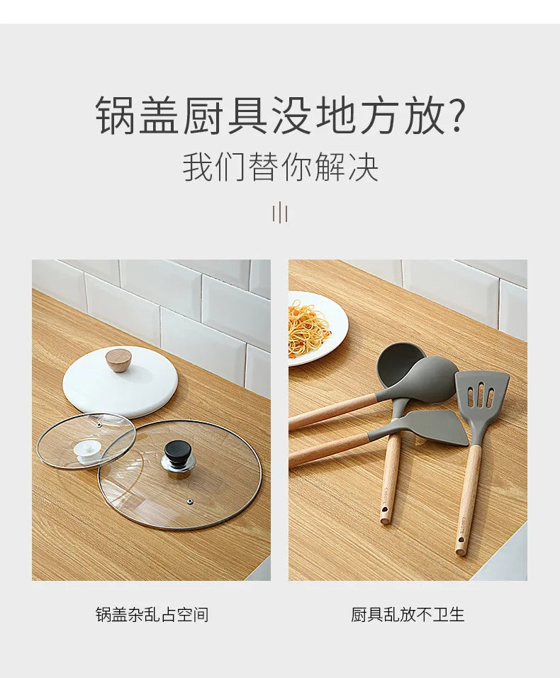 Fashion Design Pot Lid Rack Spatula Rack Integrated Shelf Kitchen Stove Storage Rack Drain Tools ChopsticksSpoonsSub-Rack Holder