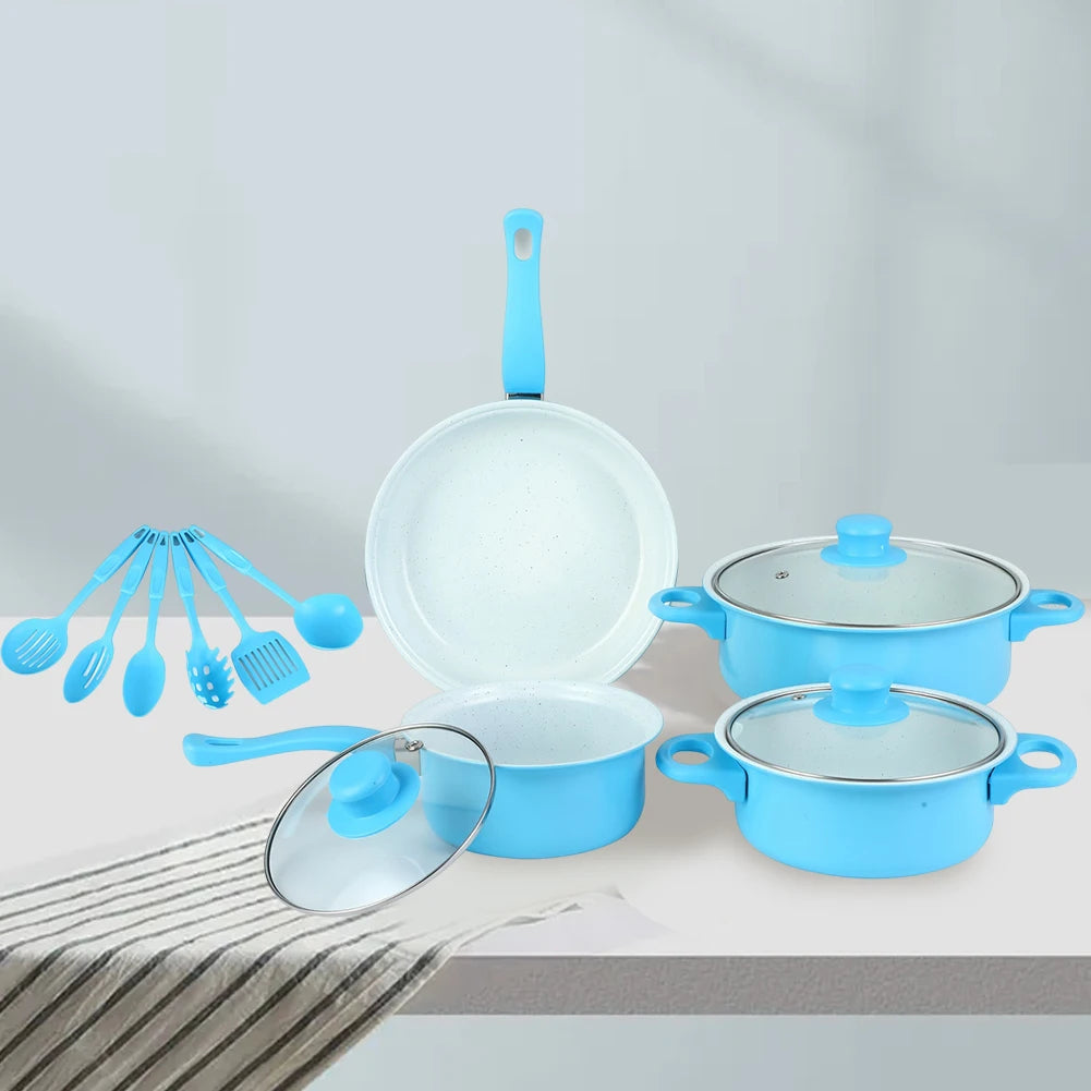 12-Piece Non-Stick Cookware Set Cooking Pot with Lid Milk Pot Maifan Stone Frying Pan Cooking Pot Set for All Hob