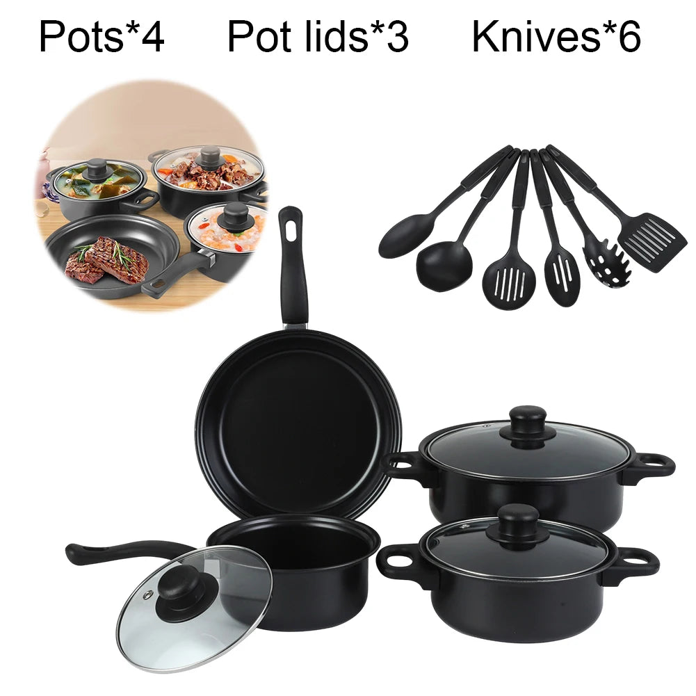 12-Piece Non-Stick Cookware Set Cooking Pot with Lid Milk Pot Maifan Stone Frying Pan Cooking Pot Set for All Hob