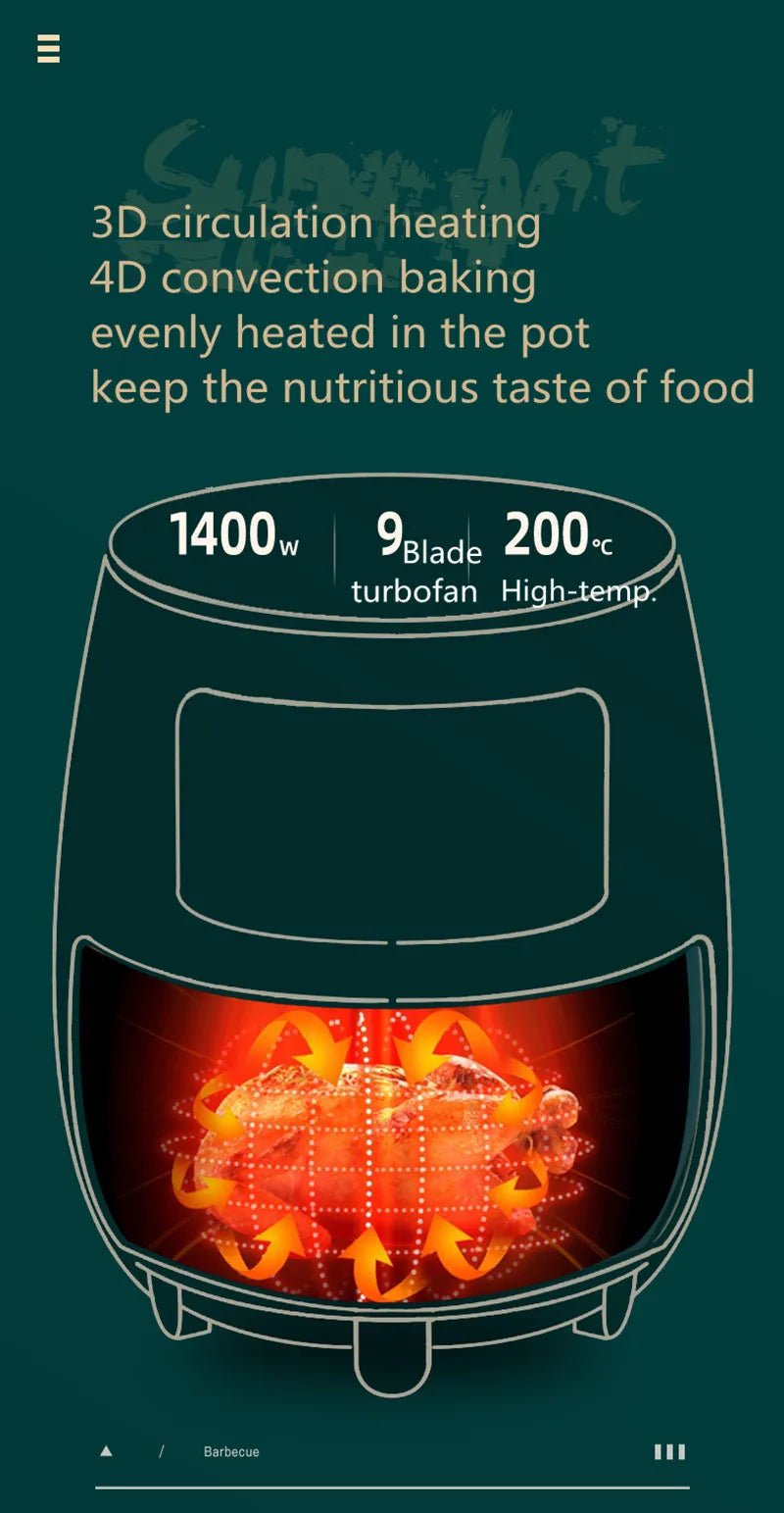 4.5L capacity 1400W high-power multi-directional hot air circulation air fryer household oil-free electric fryer