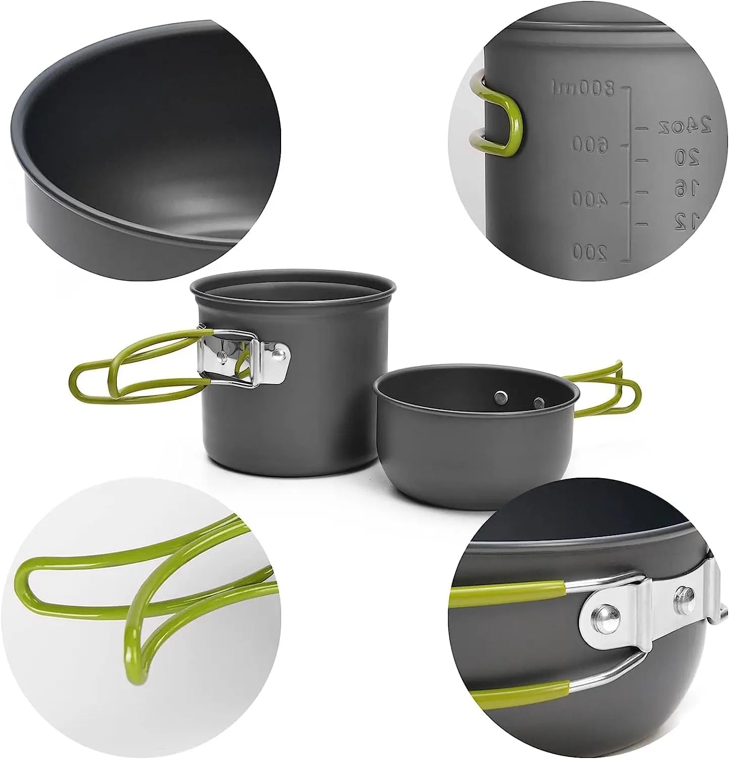 Camping Cookware Mess Kit Pot and Pan with Foldable Stainless Steel Cutlery Non-Stick Cooking Set for Traveling Hiking